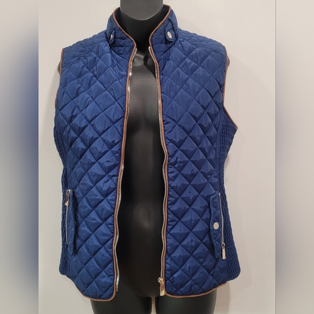Blue Women's Special One Vest By Rock Blue Size Small Zipper Pockets Faux Fur